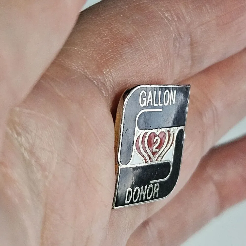 2 Gallon Blood Donor Black White Red Heart Enamel Lapel Pin